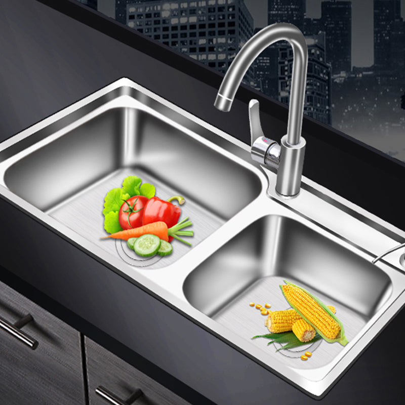 Modern Style Kitchen Sink Stainless Steel 2 Holes Drop-In Kitchen Sink