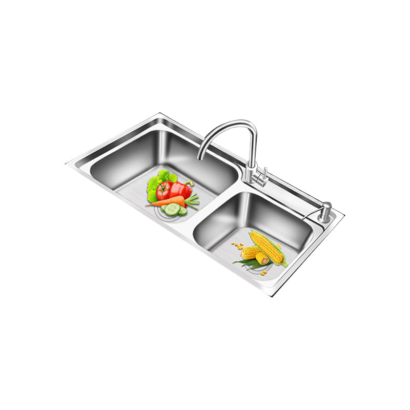 Modern Style Kitchen Sink Stainless Steel 2 Holes Drop-In Kitchen Sink