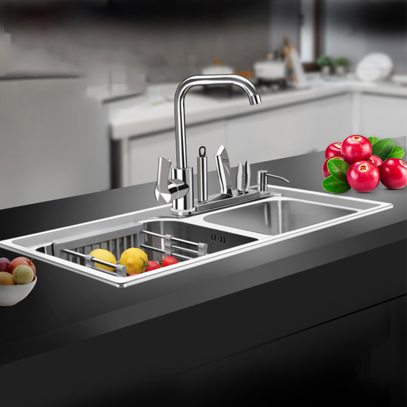 Modern Style Kitchen Sink Stainless Steel 2 Holes Drop-In Kitchen Sink