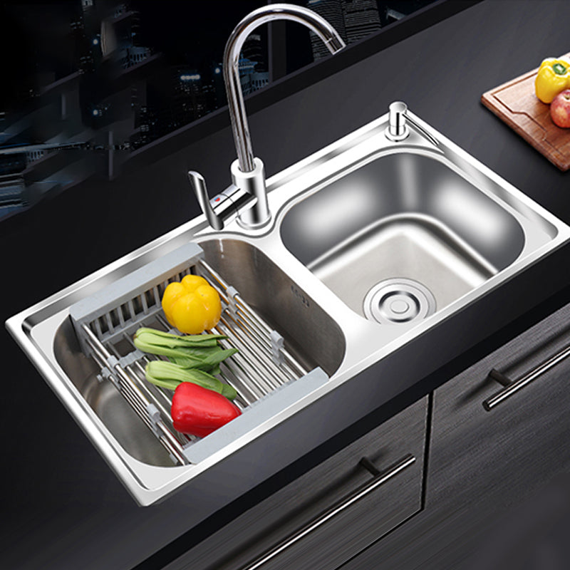 Modern Style Kitchen Sink Stainless Steel 2 Holes Drop-In Kitchen Sink