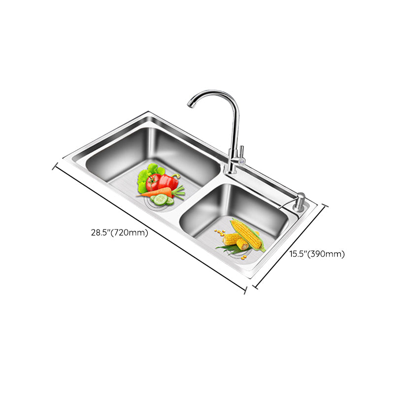 Modern Style Kitchen Sink Stainless Steel 2 Holes Drop-In Kitchen Sink