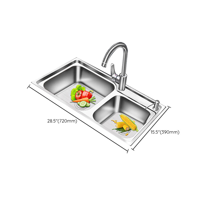 Modern Style Kitchen Sink Stainless Steel 2 Holes Drop-In Kitchen Sink