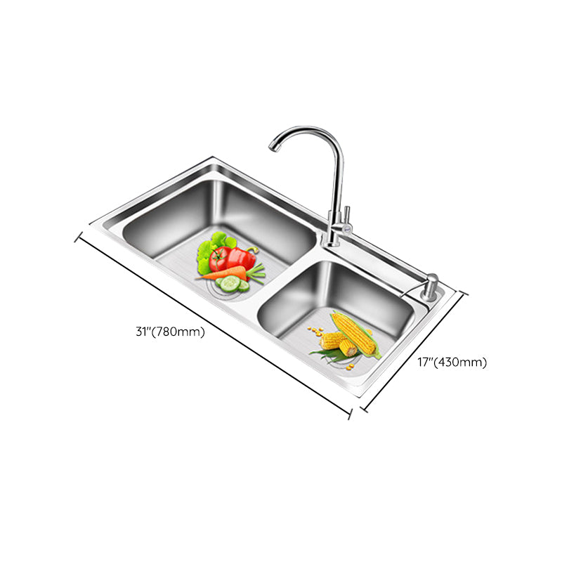 Modern Style Kitchen Sink Stainless Steel 2 Holes Drop-In Kitchen Sink