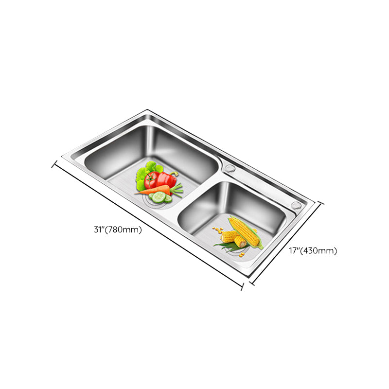 Modern Style Kitchen Sink Stainless Steel 2 Holes Drop-In Kitchen Sink