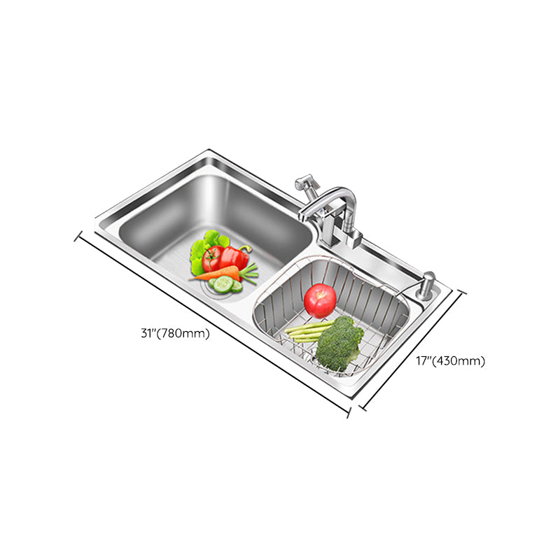 Modern Style Kitchen Sink Stainless Steel 2 Holes Drop-In Kitchen Sink