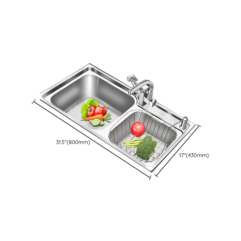 Modern Style Kitchen Sink Stainless Steel 2 Holes Drop-In Kitchen Sink