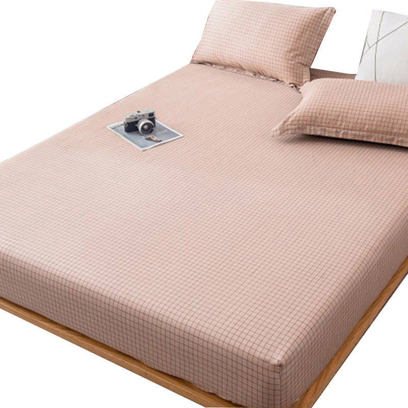 Cotton Bed Sheet 3-Piece Grid Fade Resistant Sheet Set in Pink