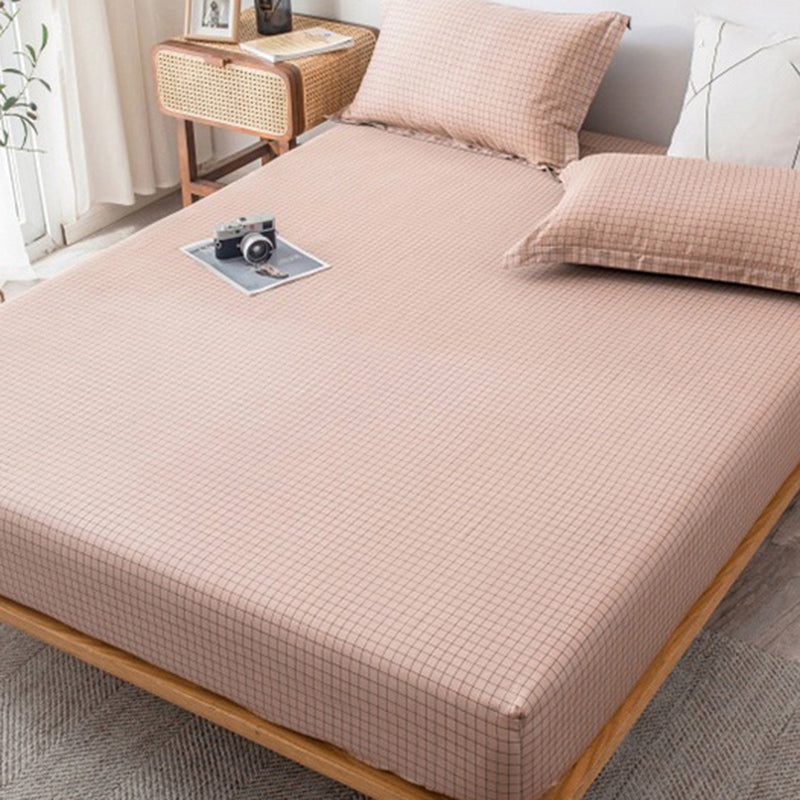 Cotton Bed Sheet 3-Piece Grid Fade Resistant Sheet Set in Pink