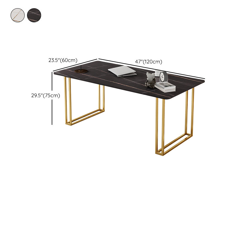 Contemporary Office Desk Rectangular Gold Secretary Desk with Metal Legs