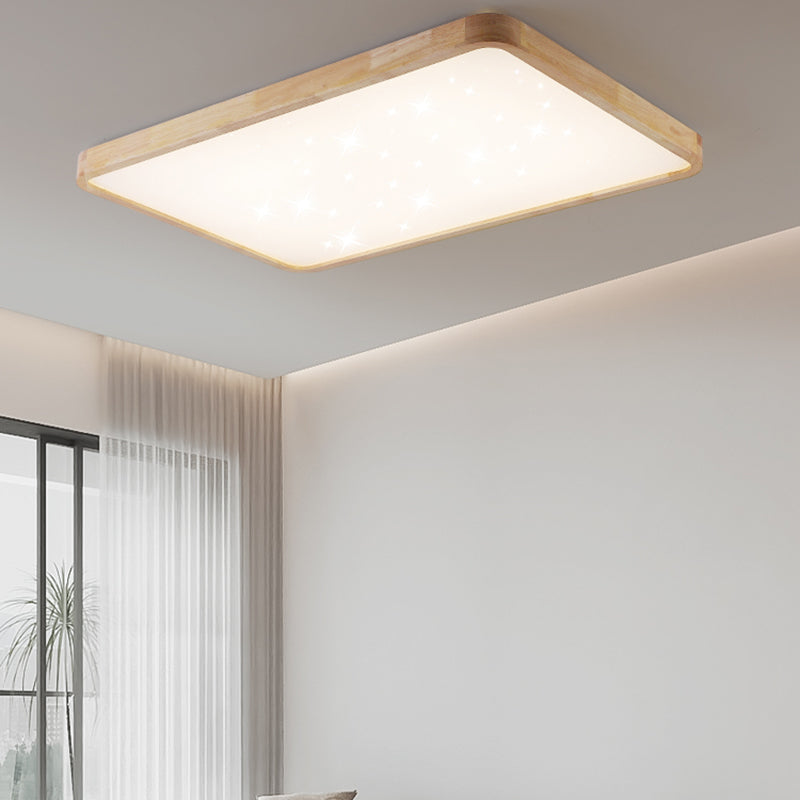 LED Modern Wood Flush Mount Geometric Shape Ceiling Light with Acrylic Shade for Study