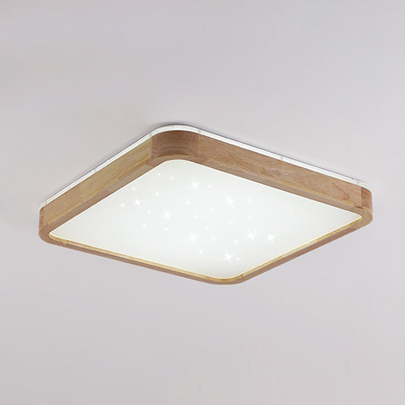 LED Modern Wood Flush Mount Geometric Shape Ceiling Light with Acrylic Shade for Study