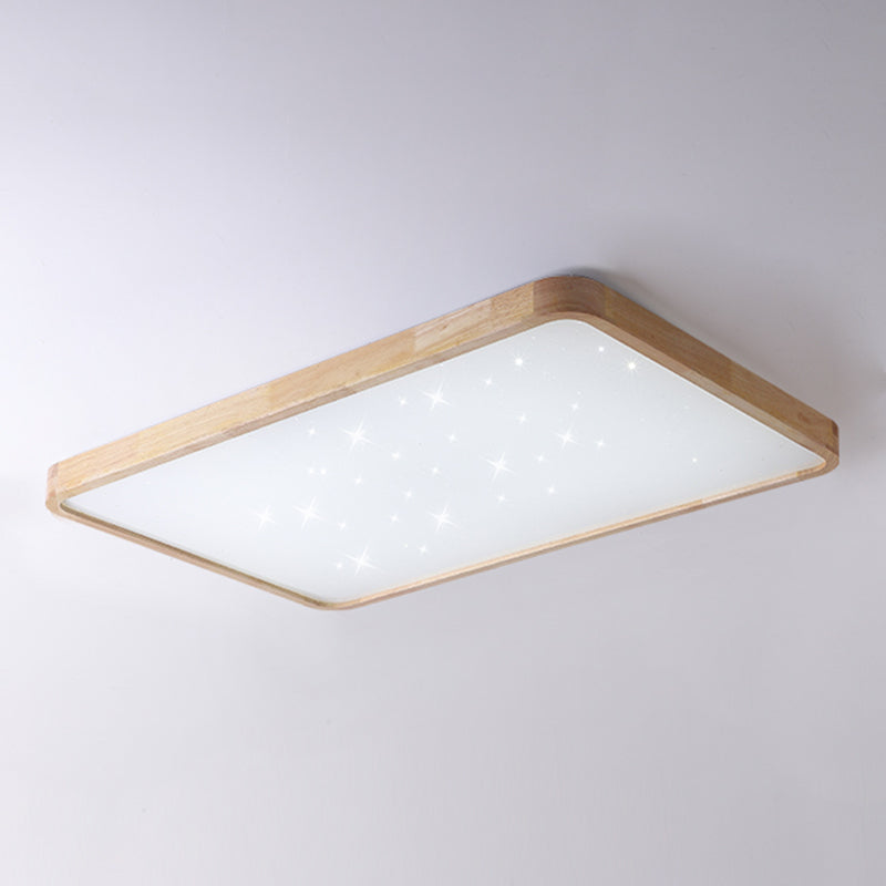 LED Modern Wood Flush Mount Geometric Shape Ceiling Light with Acrylic Shade for Study