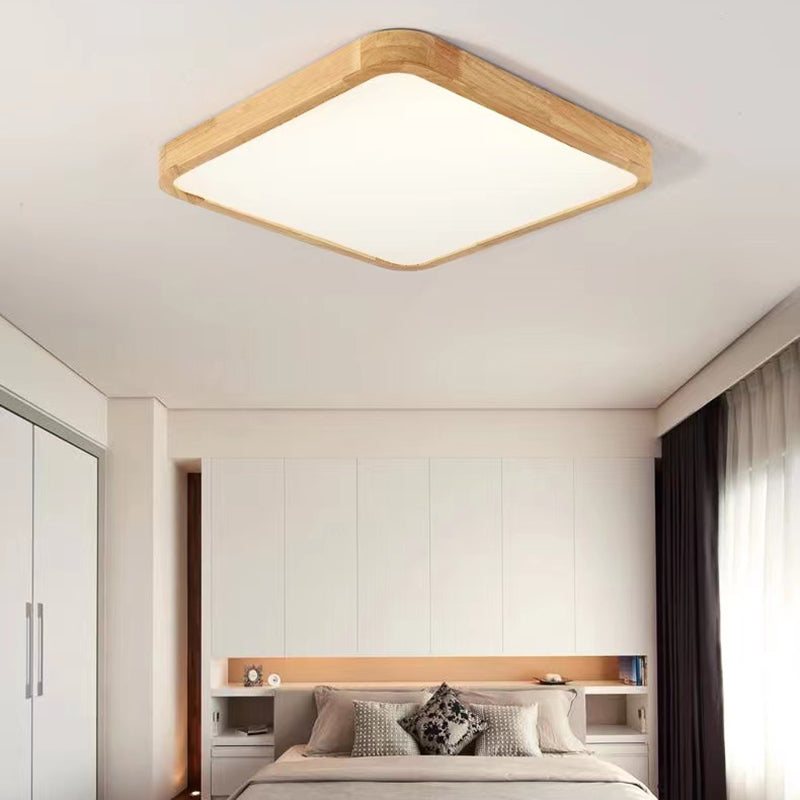 LED Modern Wood Flush Mount Geometric Shape Ceiling Light with Acrylic Shade for Study