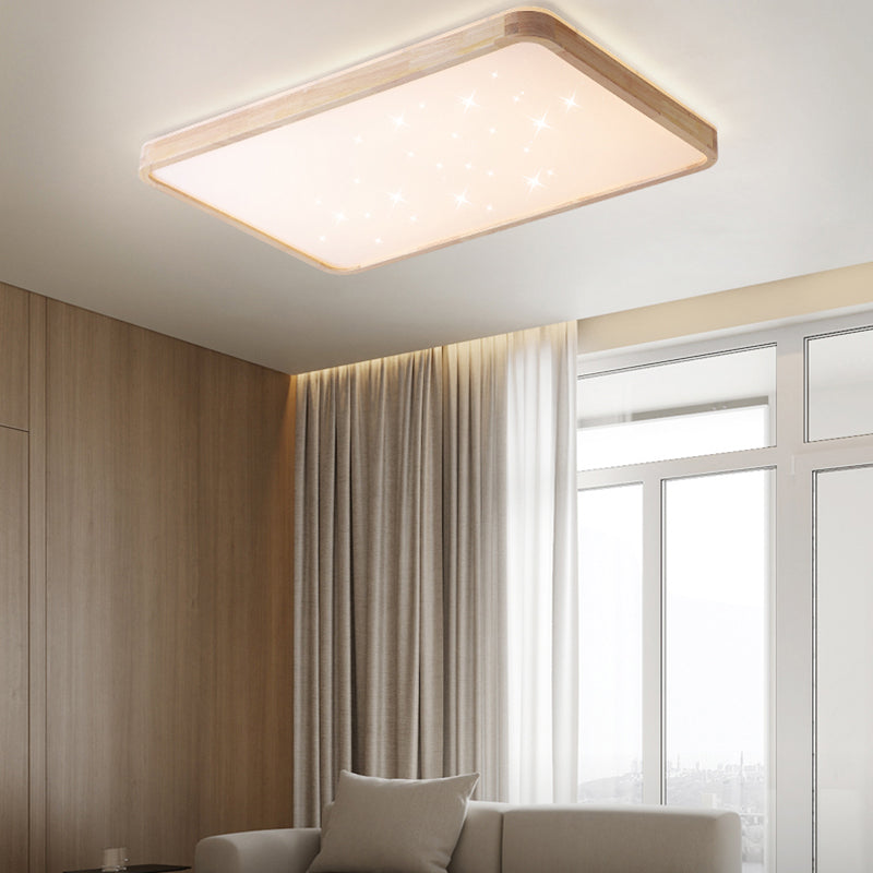 LED Modern Wood Flush Mount Geometric Shape Ceiling Light with Acrylic Shade for Study