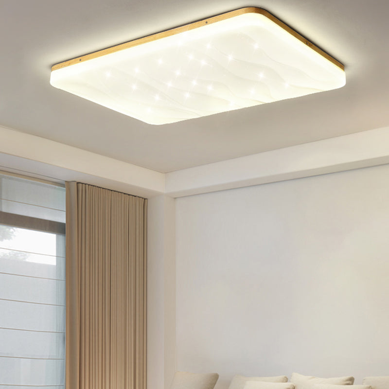 Modern LED Wood Flush Mount Geometric Shape Ceiling Light with Acrylic Shade for Study