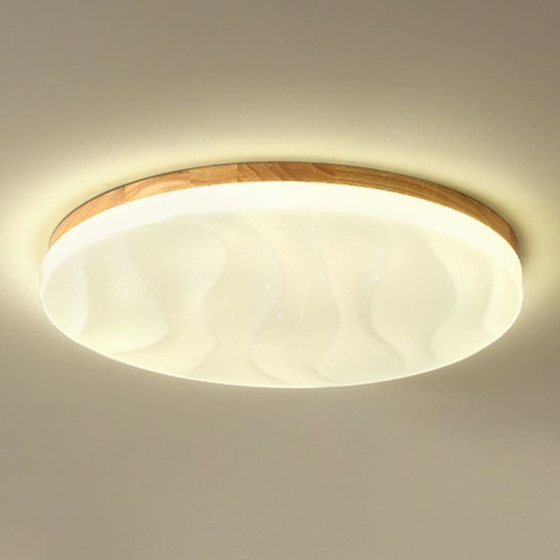 Modern LED Wood Flush Mount Geometric Shape Ceiling Light with Acrylic Shade for Study