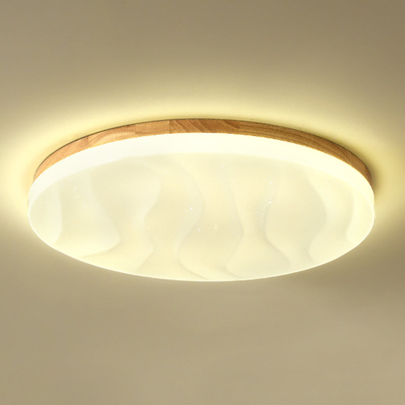 Modern LED Wood Flush Mount Geometric Shape Ceiling Light with Acrylic Shade for Study