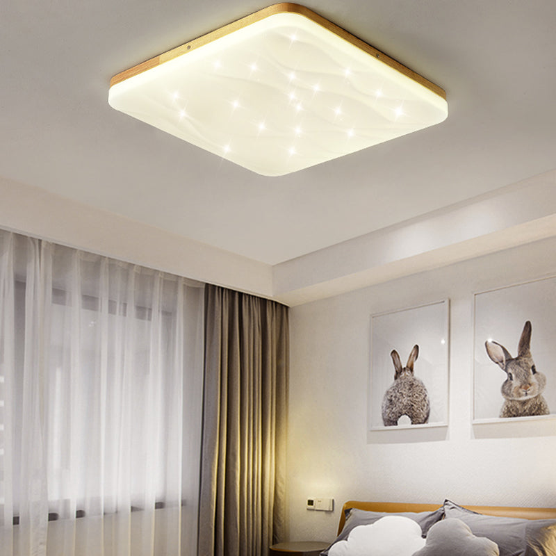 Modern LED Wood Flush Mount Geometric Shape Ceiling Light with Acrylic Shade for Study