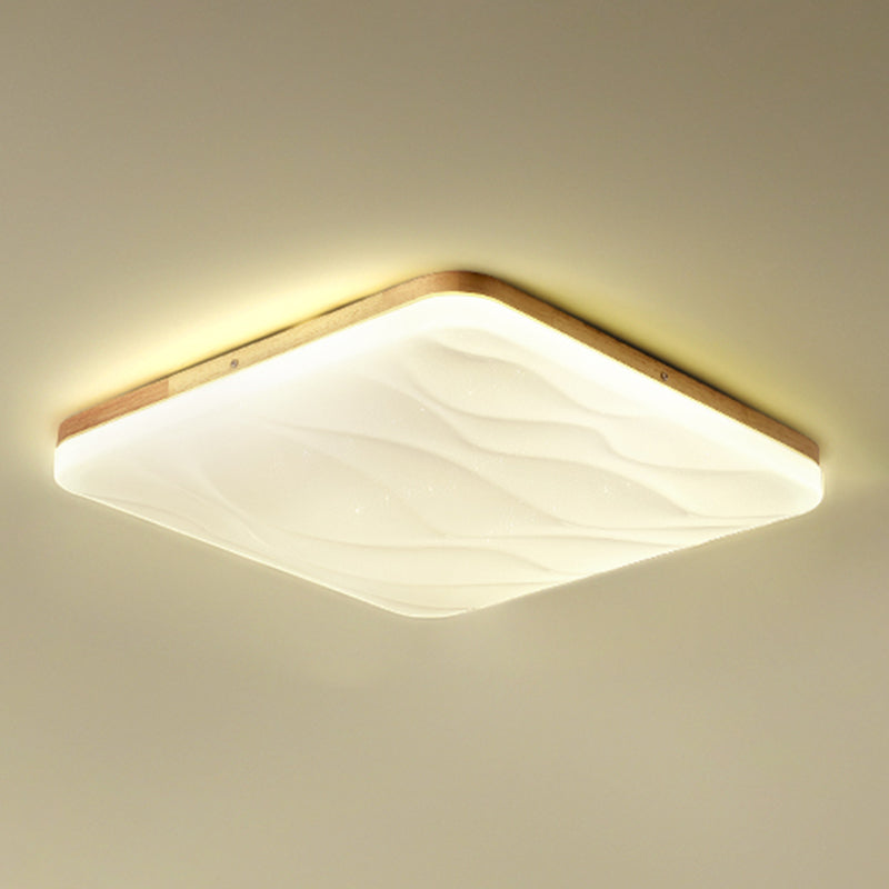 Modern LED Wood Flush Mount Geometric Shape Ceiling Light with Acrylic Shade for Study