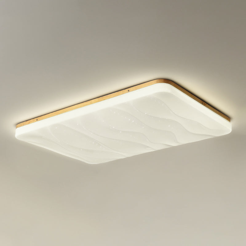 Modern LED Wood Flush Mount Geometric Shape Ceiling Light with Acrylic Shade for Study