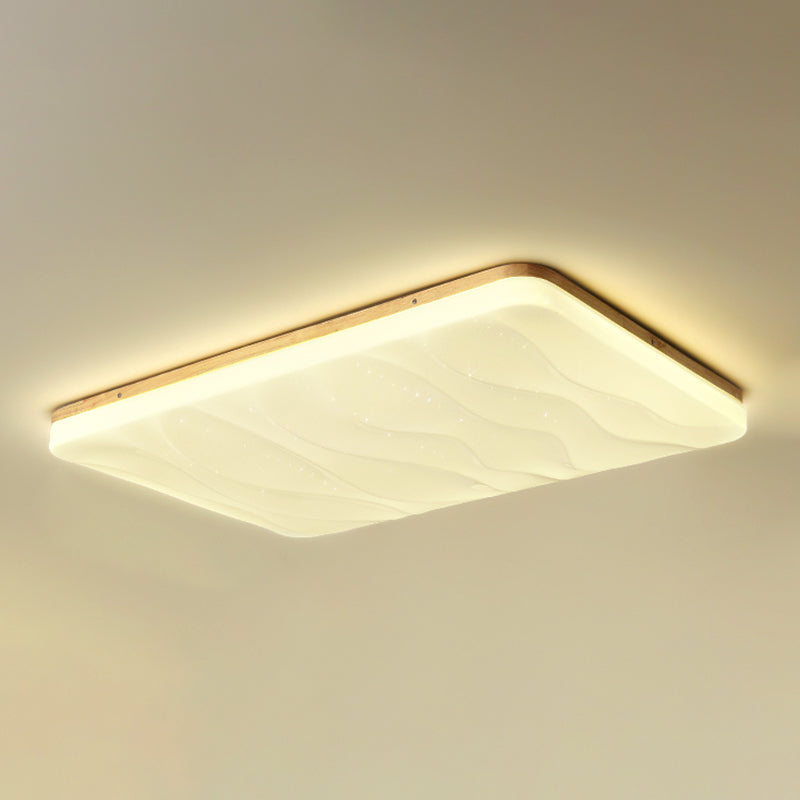 Modern LED Wood Flush Mount Geometric Shape Ceiling Light with Acrylic Shade for Study