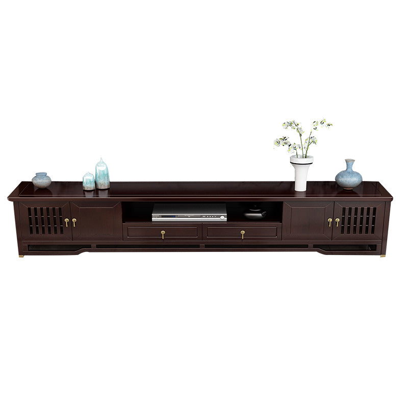 Traditional TV Media Stand Open Shelving Rubberwood TV Stand Console with Drawers