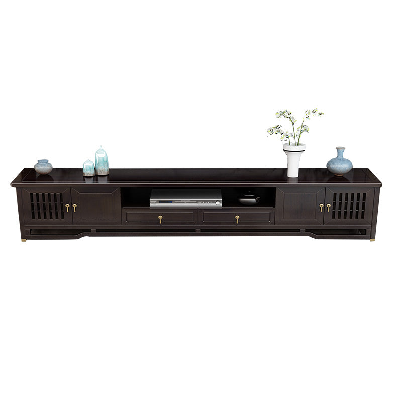 Traditional TV Media Stand Open Shelving Rubberwood TV Stand Console with Drawers