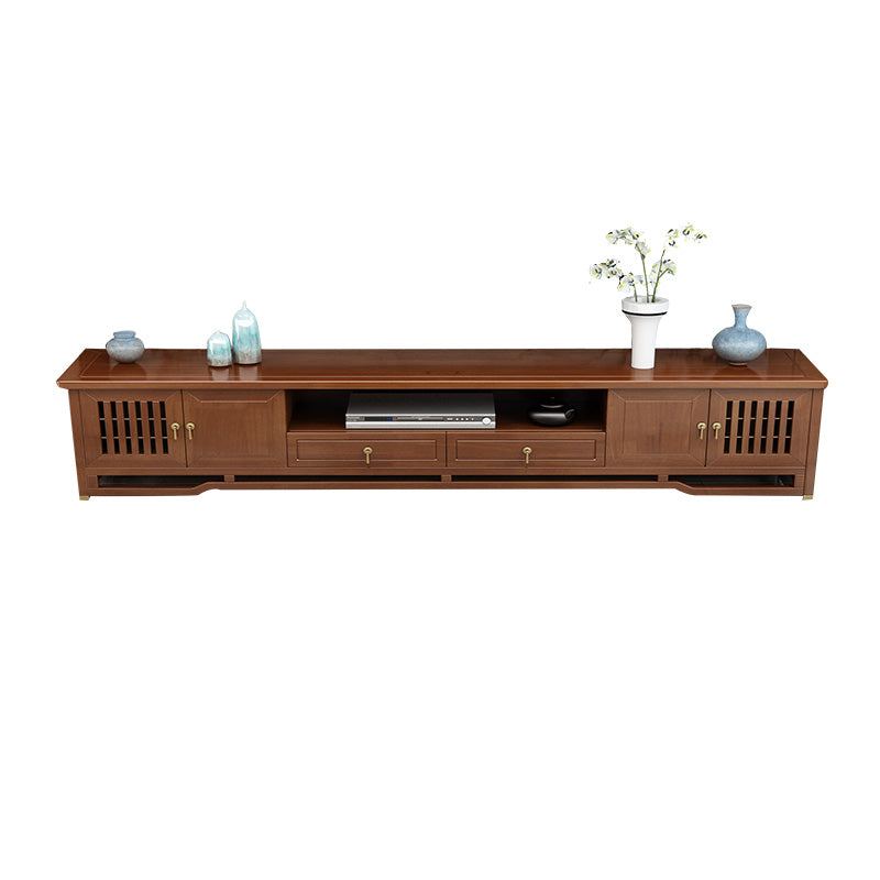 Traditional TV Media Stand Open Shelving Rubberwood TV Stand Console with Drawers