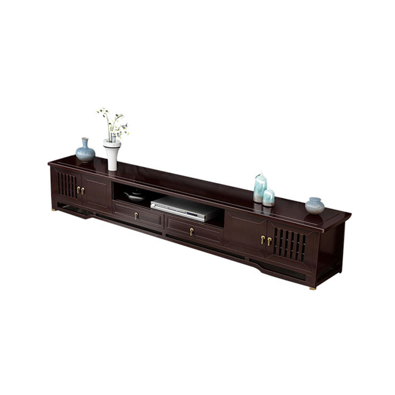 Traditional TV Media Stand Open Shelving Rubberwood TV Stand Console with Drawers