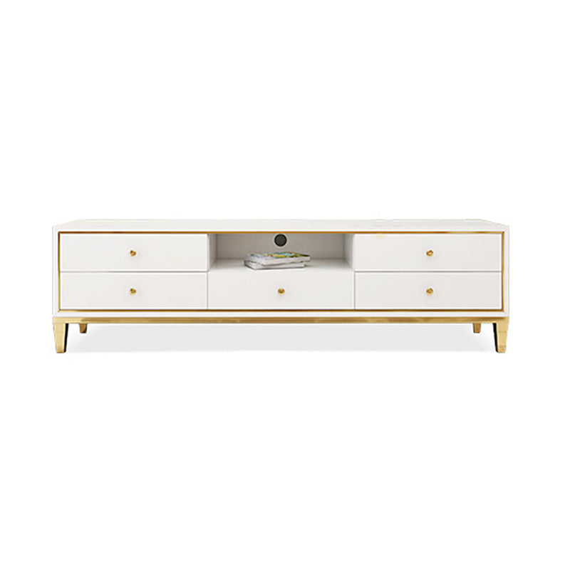 Glam Faux Wood TV Stand Console White TV Media Stand for Living Room