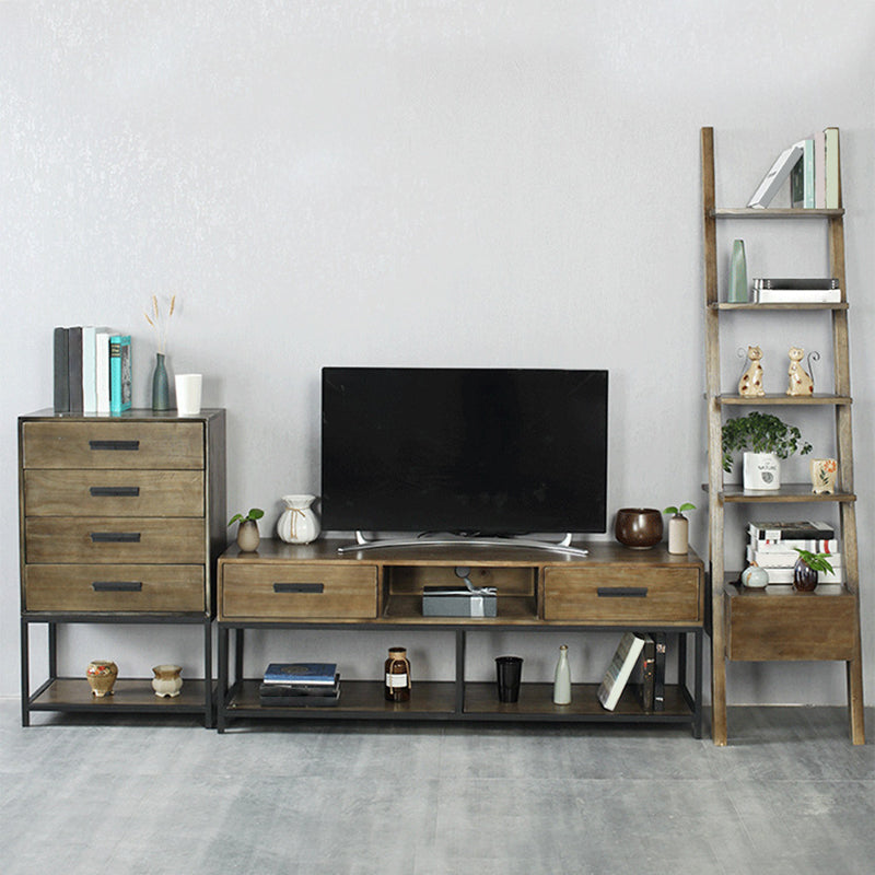 Industrial TV Media Console Solid Wood TV Stand with Drawers