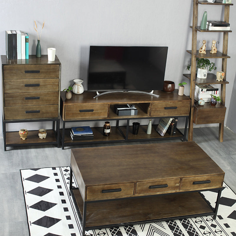 Industrial TV Media Console Solid Wood TV Stand with Drawers