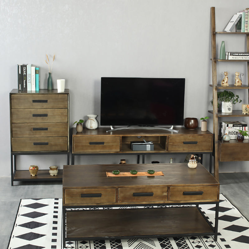 Industrial TV Media Console Solid Wood TV Stand with Drawers