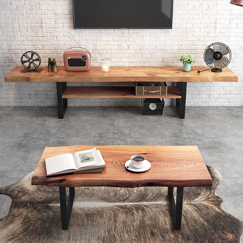 Industrial Wood TV Stand Console Open Storage TV Media Stand for Living Room