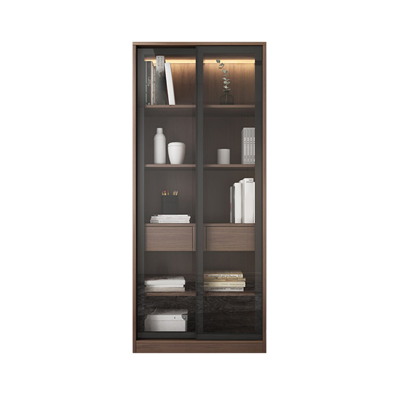 Faux Wood Modern Storage Cabinet Sliding Doors Display Cabinet with 2 Drawers