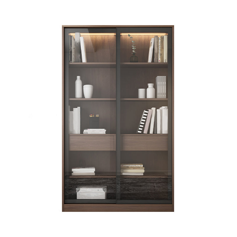 Faux Wood Modern Storage Cabinet Sliding Doors Display Cabinet with 2 Drawers