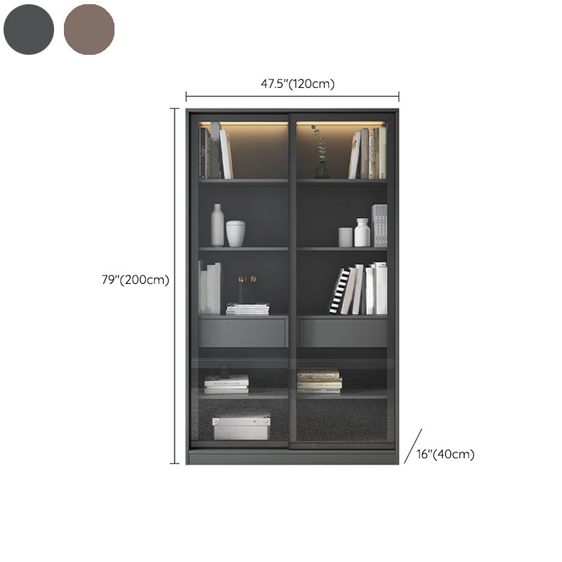 Faux Wood Modern Storage Cabinet Sliding Doors Display Cabinet with 2 Drawers