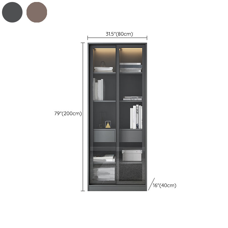 Faux Wood Modern Storage Cabinet Sliding Doors Display Cabinet with 2 Drawers