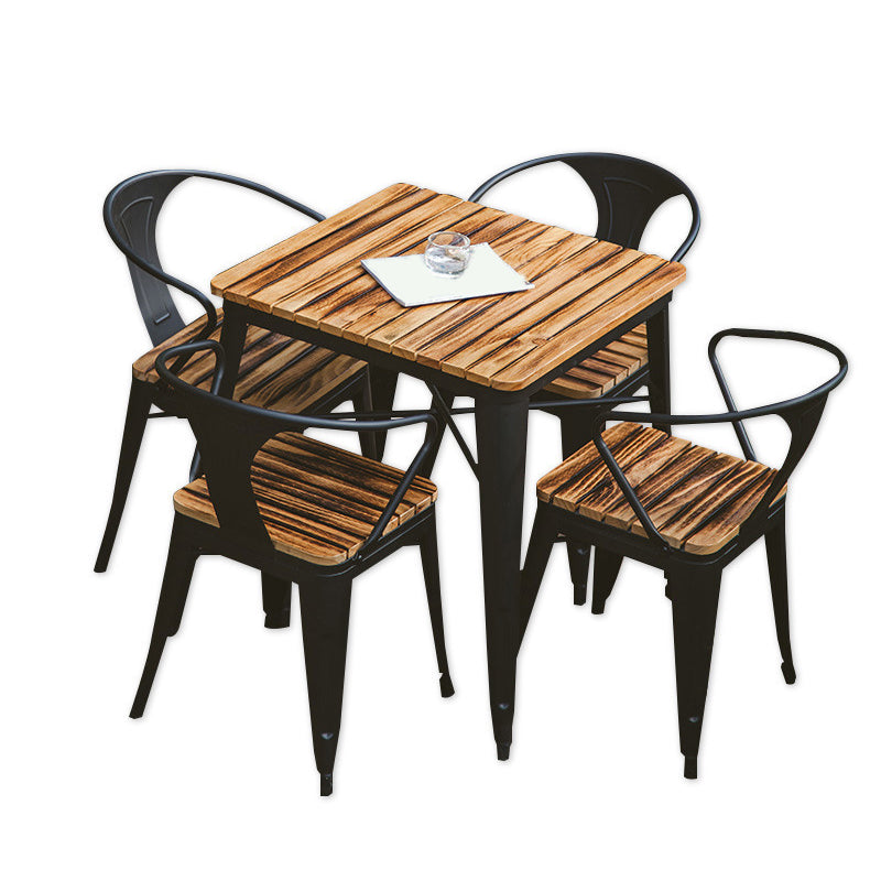 Industrial Style 1/5 Pieces Metal Dining Set Reclaimed Wood Dining Table Set for Outdoor