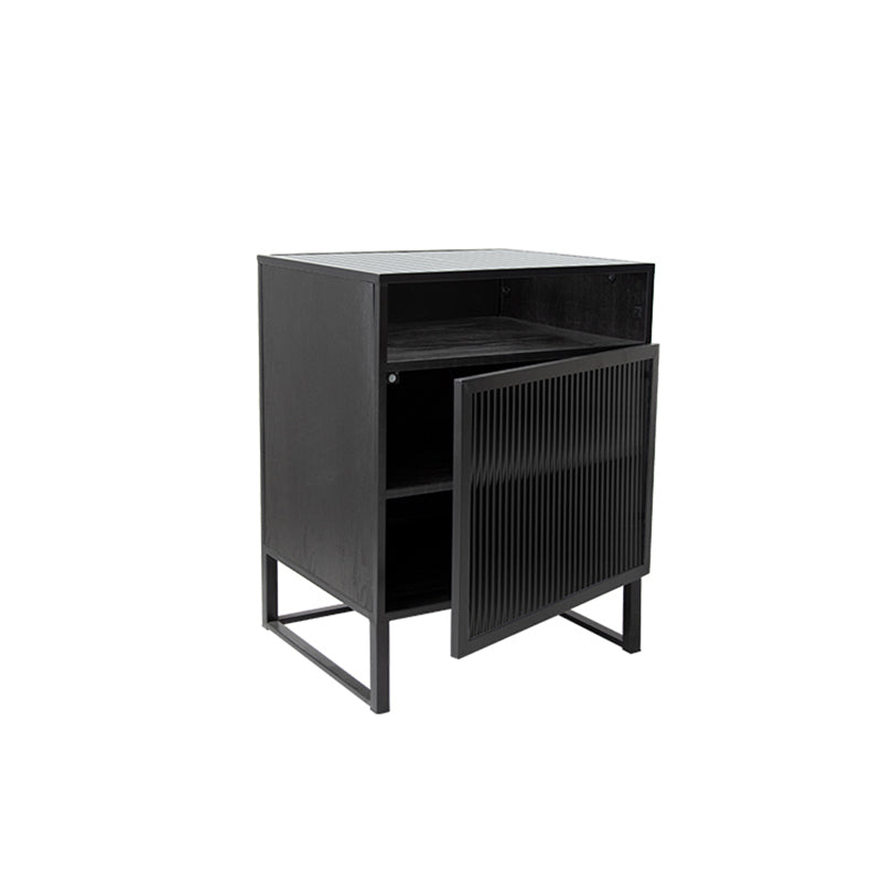 1 Door Contemporary Nightstand Iron Glass Top Bedside Cabinet With Legs .22.8" Tall