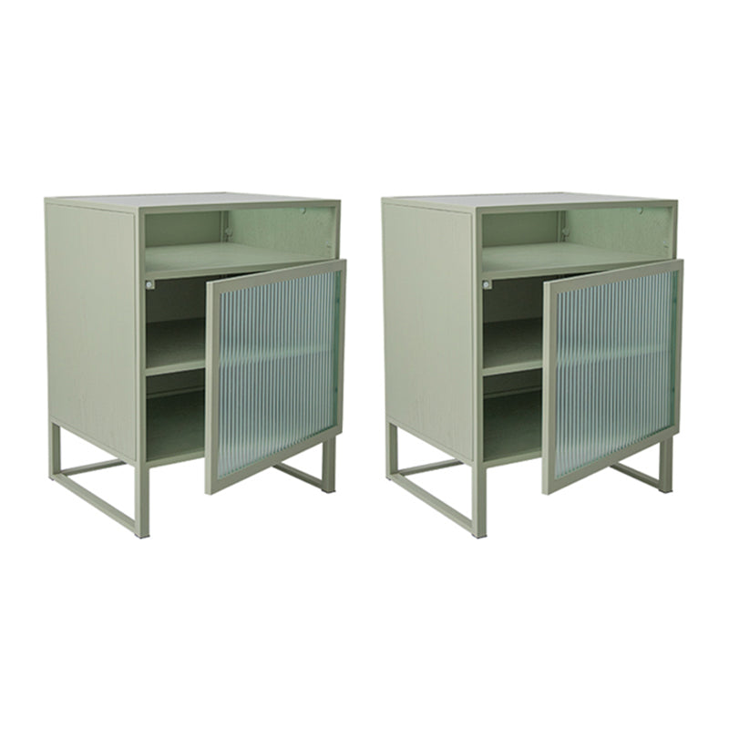 1 Door Contemporary Nightstand Iron Glass Top Bedside Cabinet With Legs .22.8" Tall