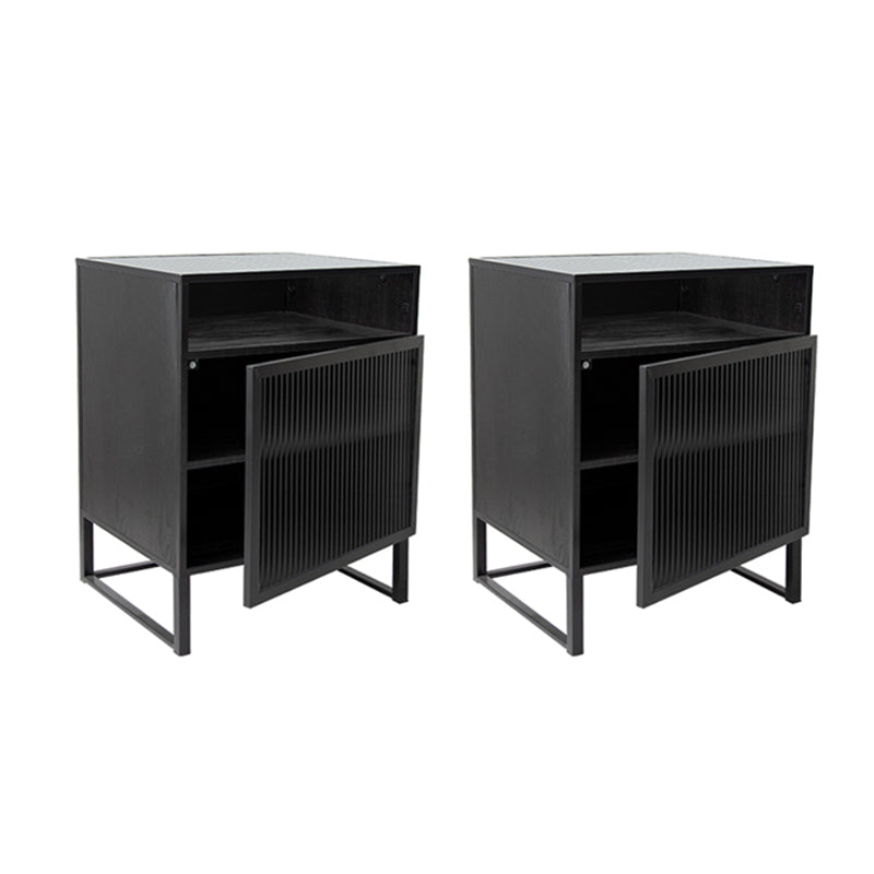 1 Door Contemporary Nightstand Iron Glass Top Bedside Cabinet With Legs .22.8" Tall