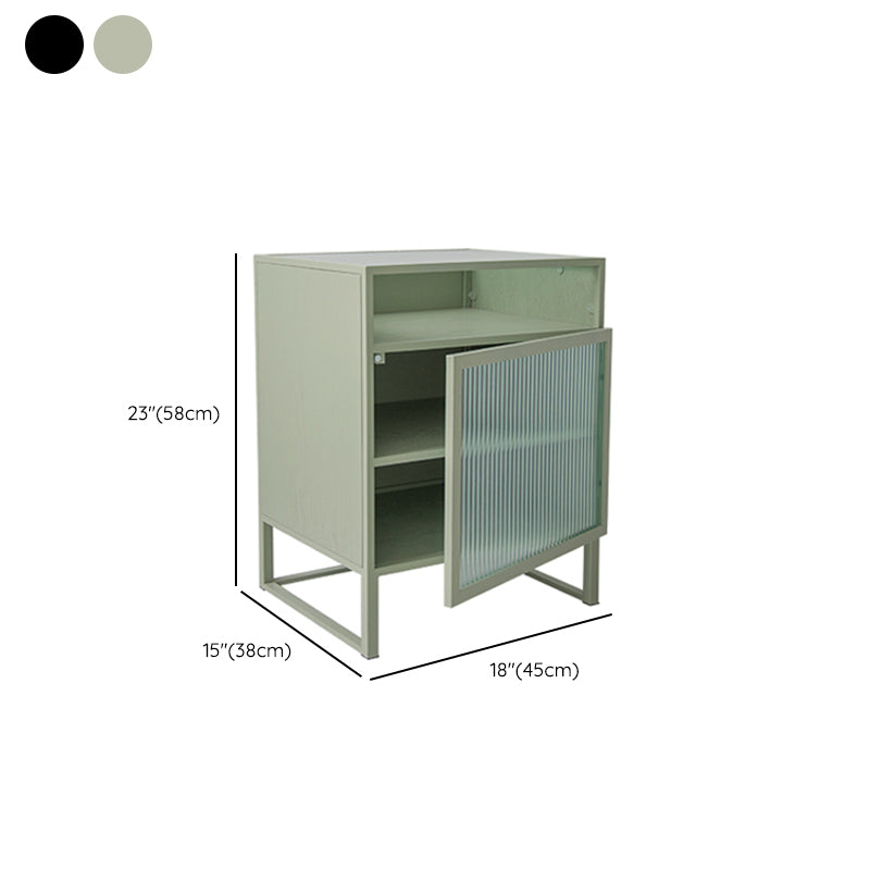 1 Door Contemporary Nightstand Iron Glass Top Bedside Cabinet With Legs .22.8" Tall