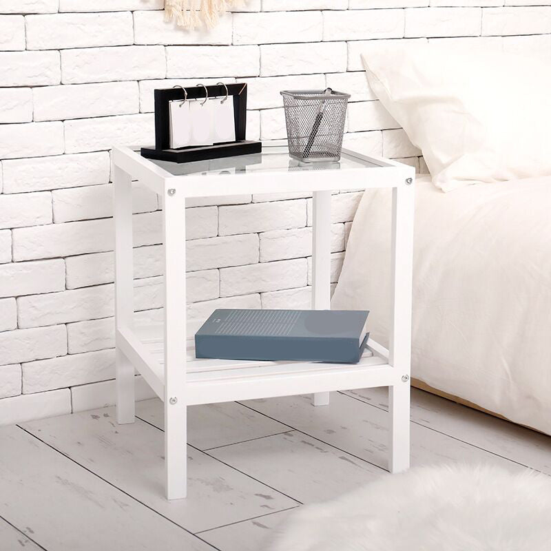 Contemporary Glass Top Nightstand Open Storage Night Table with Legs ,19.7" Tall