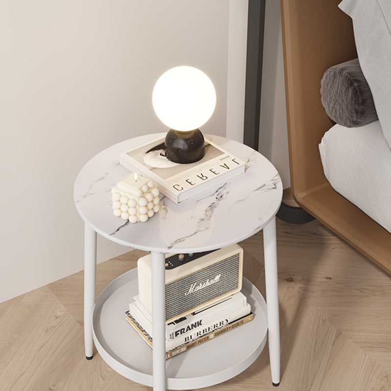 1 Shelf Stone Bedside Cabinet Contemporary Night Table With Legs ,19.7" Tall