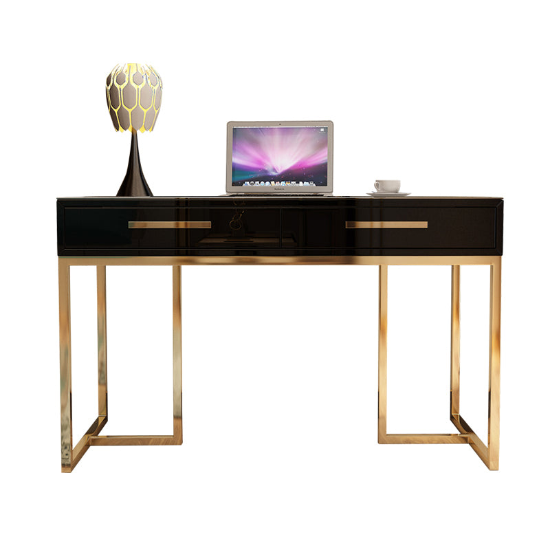 Black and White Writing Desk Stainless Steel and Artificial Wood Office Desk with Drawers