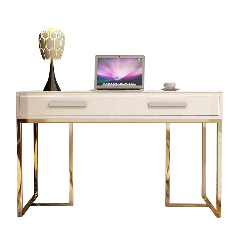 Black and White Writing Desk Stainless Steel and Artificial Wood Office Desk with Drawers