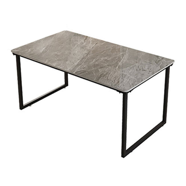 Industrial Office Desk Grey Marble Sled Writing Desk with Metal Legs