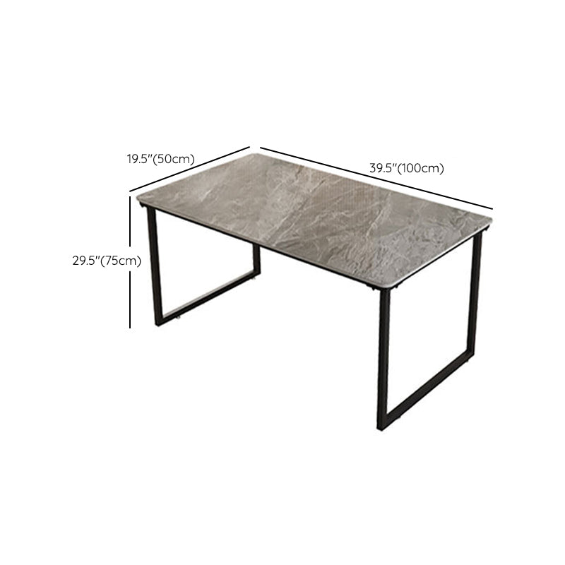 Industrial Office Desk Grey Marble Sled Writing Desk with Metal Legs