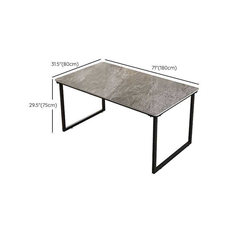 Industrial Office Desk Grey Marble Sled Writing Desk with Metal Legs